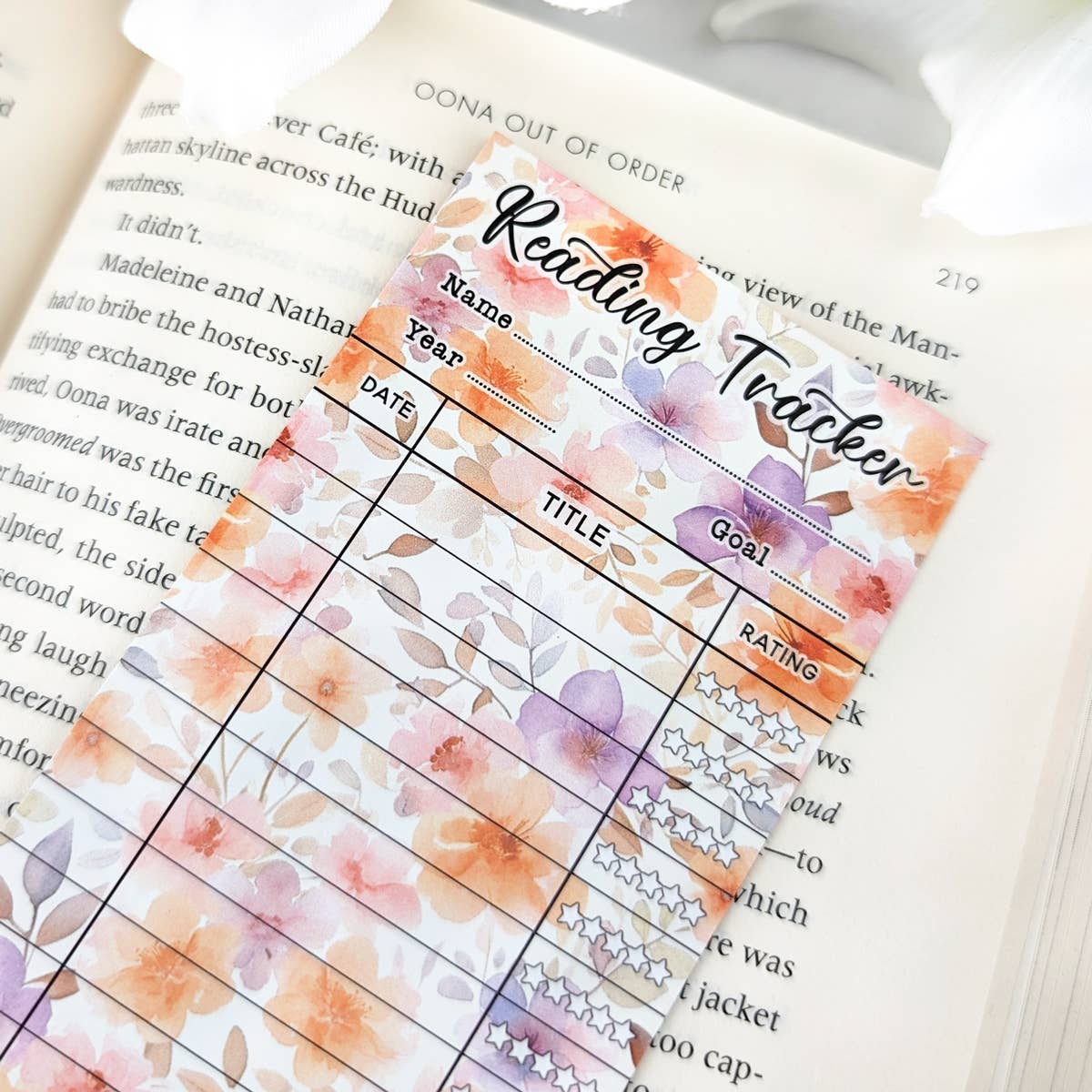 Floral Reading Tracker Bookmark