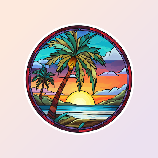 Palm Tree Beach Stained Glass Vinyl Stickers