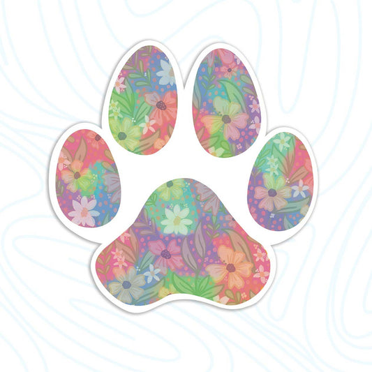 Colorful Floral Paw Print Vinyl Sticker