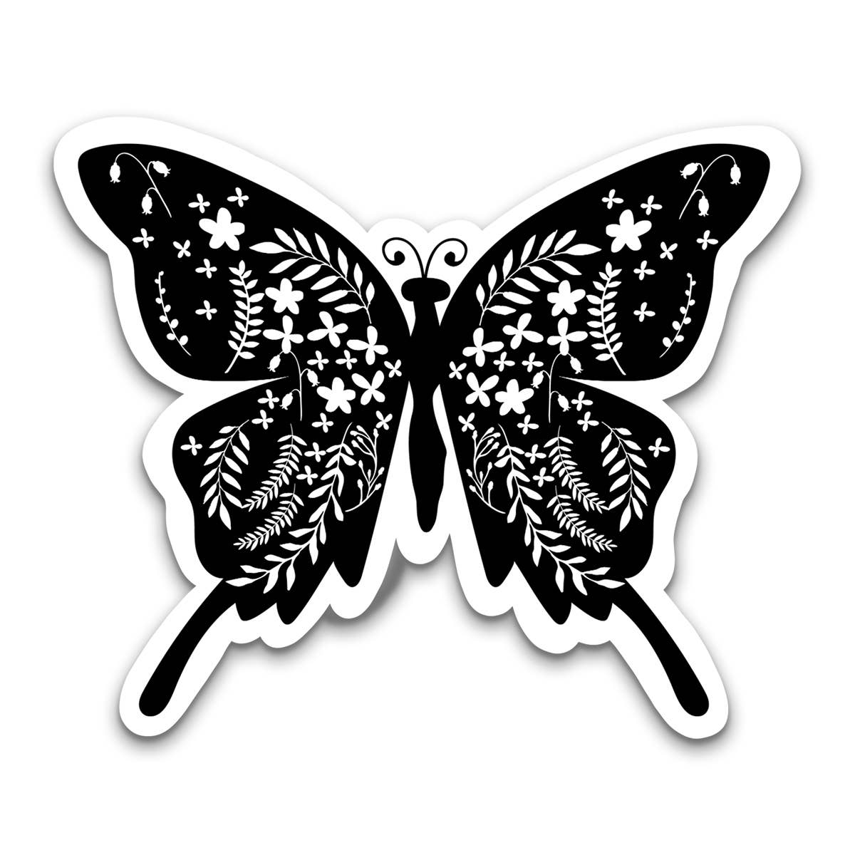 Black Vine Butterfly Vinyl Sticker