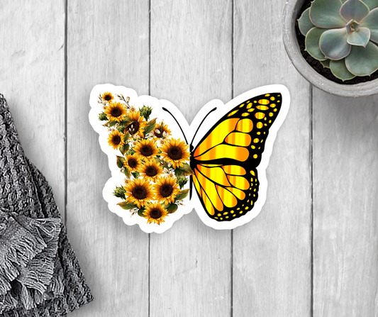 Sunflower Butterfly Vinyl Sticker