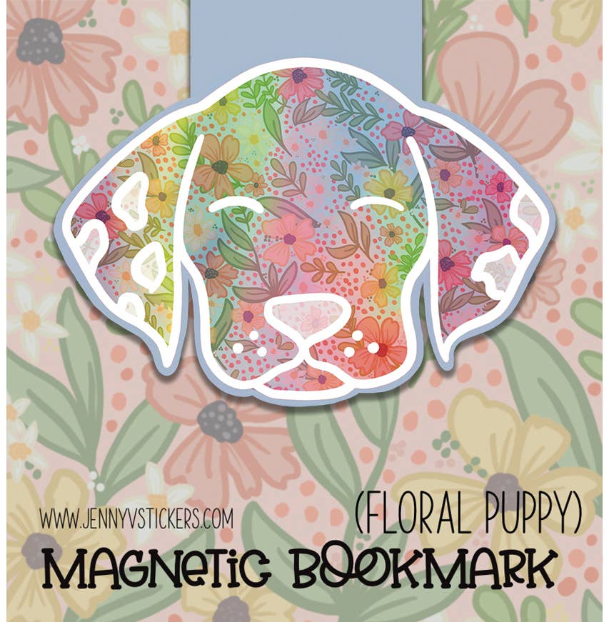 Floral Puppy Magnetic Bookmark